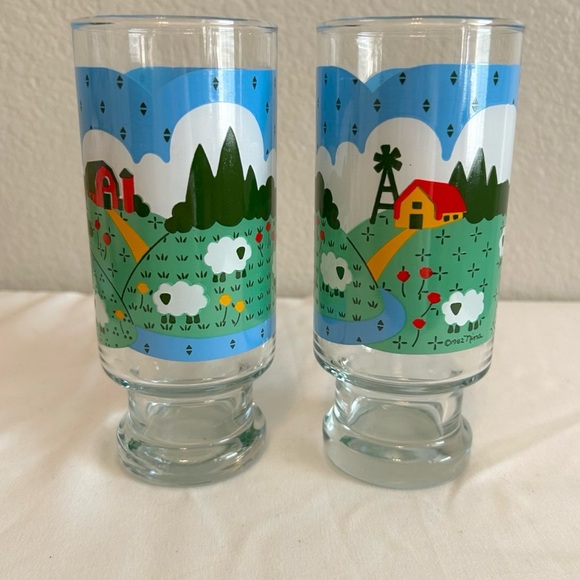 Vintage Nina Sheep Farm Glasses Anchor Hocking Cottagecore Glassware, Set of 2 - Picture 6 of 8